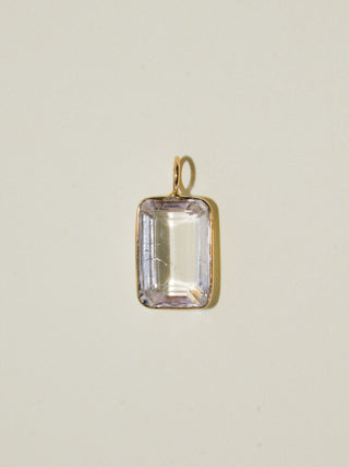 Winged Kunzite Emerald Cut Charm in Yellow 14k Gold