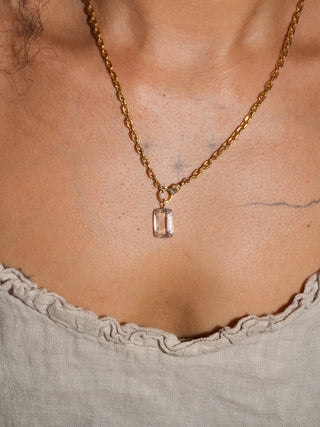 Winged Kunzite Emerald Cut Charm in Yellow 14k Gold