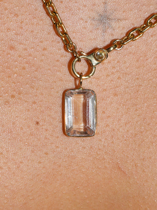 Winged Kunzite Emerald Cut Charm in Yellow 14k Gold