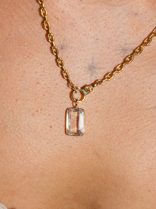 Winged Kunzite Emerald Cut Charm in Yellow 14k Gold