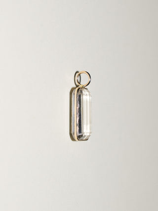 Neutral Off White Kunzite Emerald Cut Charm in Yellow 14k Gold