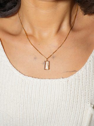 Neutral Off White Kunzite Emerald Cut Charm in Yellow 14k Gold