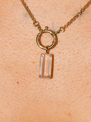 Softie Kunzite Emerald Cut Charm in Yellow 14k Gold