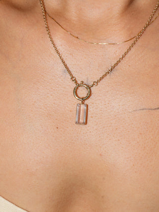 Softie Kunzite Emerald Cut Charm in Yellow 14k Gold