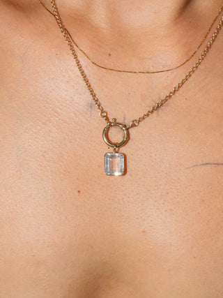 Marshmallow Kunzite Emerald Cut Charm in Yellow 14k Gold