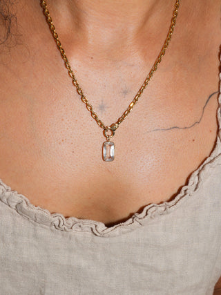 Misty Sea Day Kunzite Emerald Cut Charm in Yellow 14k Gold