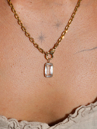 Misty Sea Day Kunzite Emerald Cut Charm in Yellow 14k Gold