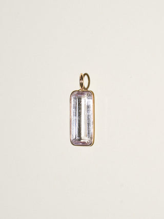 White Parakeet Kunzite Baguette Cut Charm in Yellow 14k Gold