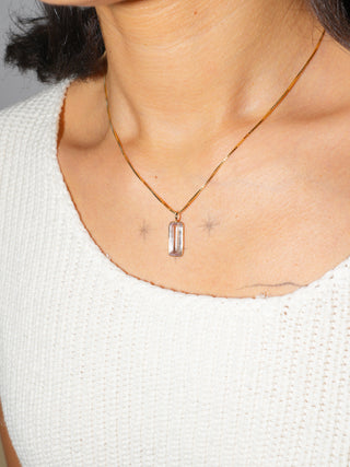 White Parakeet Kunzite Baguette Cut Charm in Yellow 14k Gold