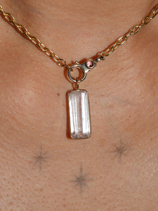 Skyfall Kunzite Emerald Cut Charm in Yellow 14k Gold