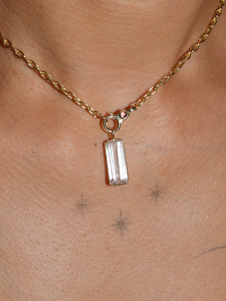 Skyfall Kunzite Emerald Cut Charm in Yellow 14k Gold