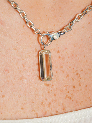 Tall Glass Kunzite Emerald Cut Charm in Sterling Silver