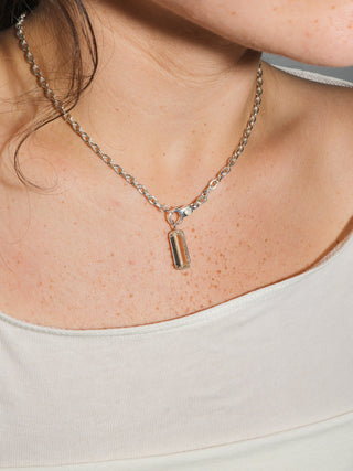Tall Glass Kunzite Emerald Cut Charm in Sterling Silver