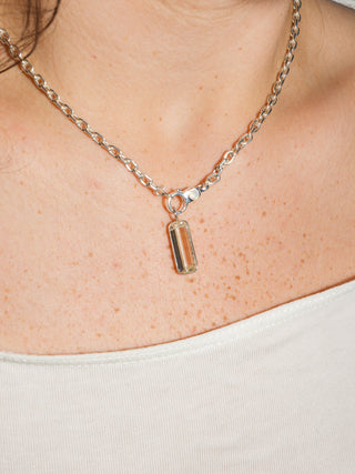 Tall Glass Kunzite Emerald Cut Charm in Sterling Silver