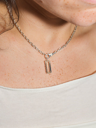 Soy Milk Kunzite Emerald Cut Charm in Sterling Silver