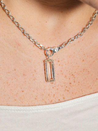 Soy Milk Kunzite Emerald Cut Charm in Sterling Silver