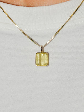 Lemon Verbena Heliodor Emerald Cut Charm in Yellow 14k Gold