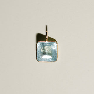 Frost Blue Aquamarine Square Cut Charm in 14k Yellow Gold