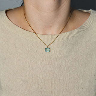 Frost Blue Aquamarine Square Cut Charm in 14k Yellow Gold