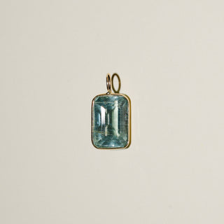 Dewdrop Blue Aquamarine Emerald Cut Charm in 14k Yellow Gold