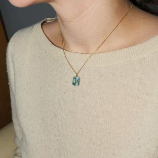 Dewdrop Blue Aquamarine Emerald Cut Charm in 14k Yellow Gold