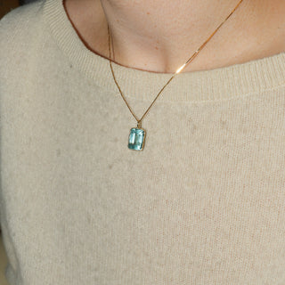Dewdrop Blue Aquamarine Emerald Cut Charm in 14k Yellow Gold