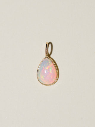 Iridescent Opal Teardrop Cut Cabochon Charm in 14k Yellow Gold