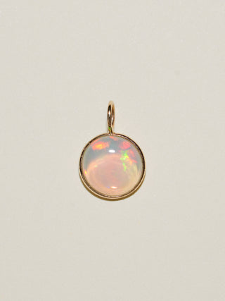 Flashy Opal Round Cut Cabochon Charm in 14k Yellow Gold