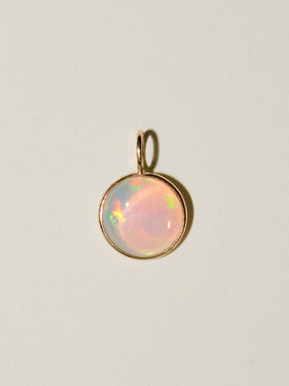 Flashy Opal Round Cut Cabochon Charm in 14k Yellow Gold