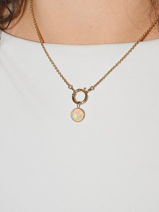Flashy Opal Round Cut Cabochon Charm in 14k Yellow Gold