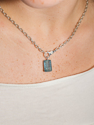 Big Blue Aquamarine Baguette Cut Charm in White 14k Gold