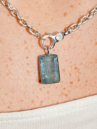 Big Blue Aquamarine Baguette Cut Charm in White 14k Gold