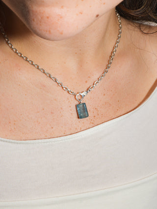 Big Blue Aquamarine Baguette Cut Charm in White 14k Gold