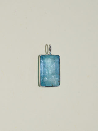 Big Blue Aquamarine Baguette Cut Charm in White 14k Gold