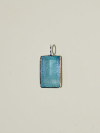 Big Blue Aquamarine Baguette Cut Charm in White 14k Gold