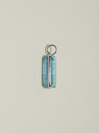 Big Blue Aquamarine Baguette Cut Charm in White 14k Gold