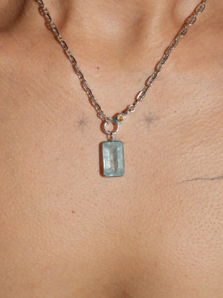 Archie Aquamarine Emerald Cut Charm in White 14k Gold