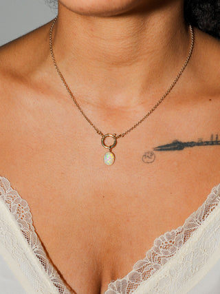 Kaleidoscope Opal Cabochon Cut Charm in 14k Yellow Gold