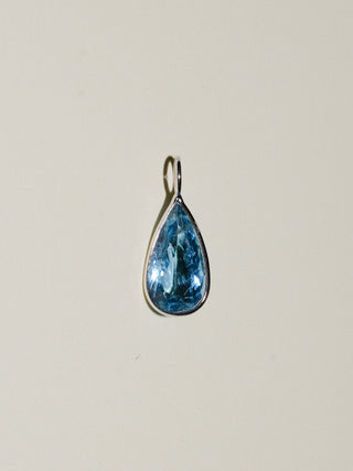 Curacao Blue Aquamarine Teardrop Cut Charm in White 14k Gold