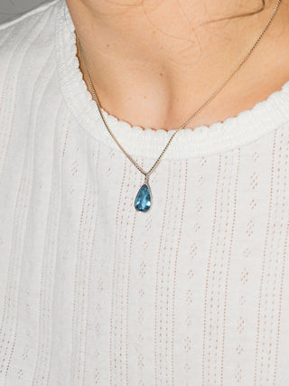 Curacao Blue Aquamarine Teardrop Cut Charm in White 14k Gold