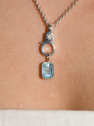 Clue Aquamarine Emerald Cut Charm in Sterling Silver
