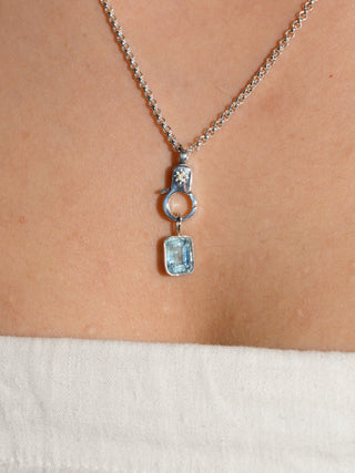 Clue Aquamarine Emerald Cut Charm in Sterling Silver