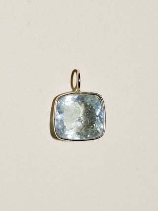 Frosted Aquamarine Cushion Cut Charm in Sterling Silver