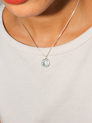 Snowflake Aquamarine Round Cut Charm in Sterling Silver