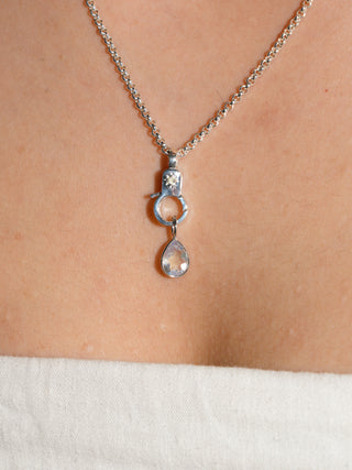 Kitty Cat Moonstone Teardrop Cut Charm in White 14k Gold