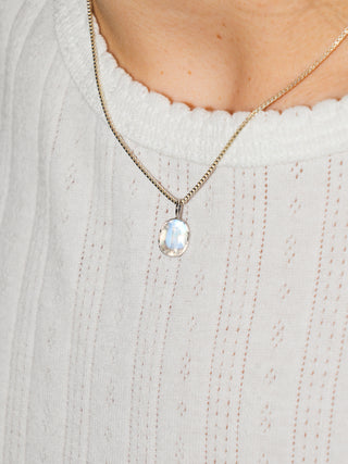 Midnight Moonstone Oval Cut Charm in White 14k Gold