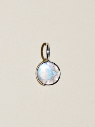 Midnight Moonstone Round Cut Charm in 14k White Gold