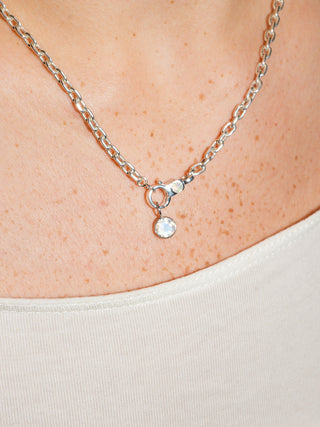 Kiss Me Under the Moonstrone Round Cut Charm in White 14k Gold