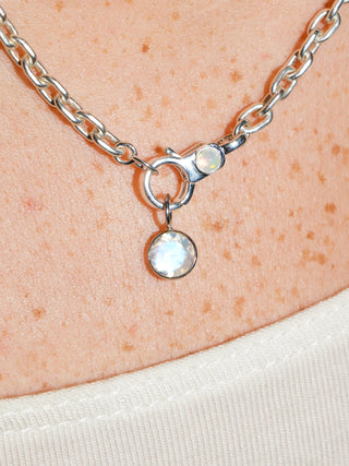 Kiss Me Under the Moonstrone Round Cut Charm in White 14k Gold