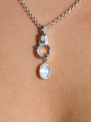 Full Moonstone Oval Cut Charm in Sterling Silver